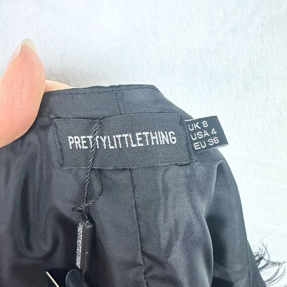Pretty Little Thing Feather Trim Sleeveless Fitted Blazer Vest Size 4 NWT Black - Picture 6 of 7